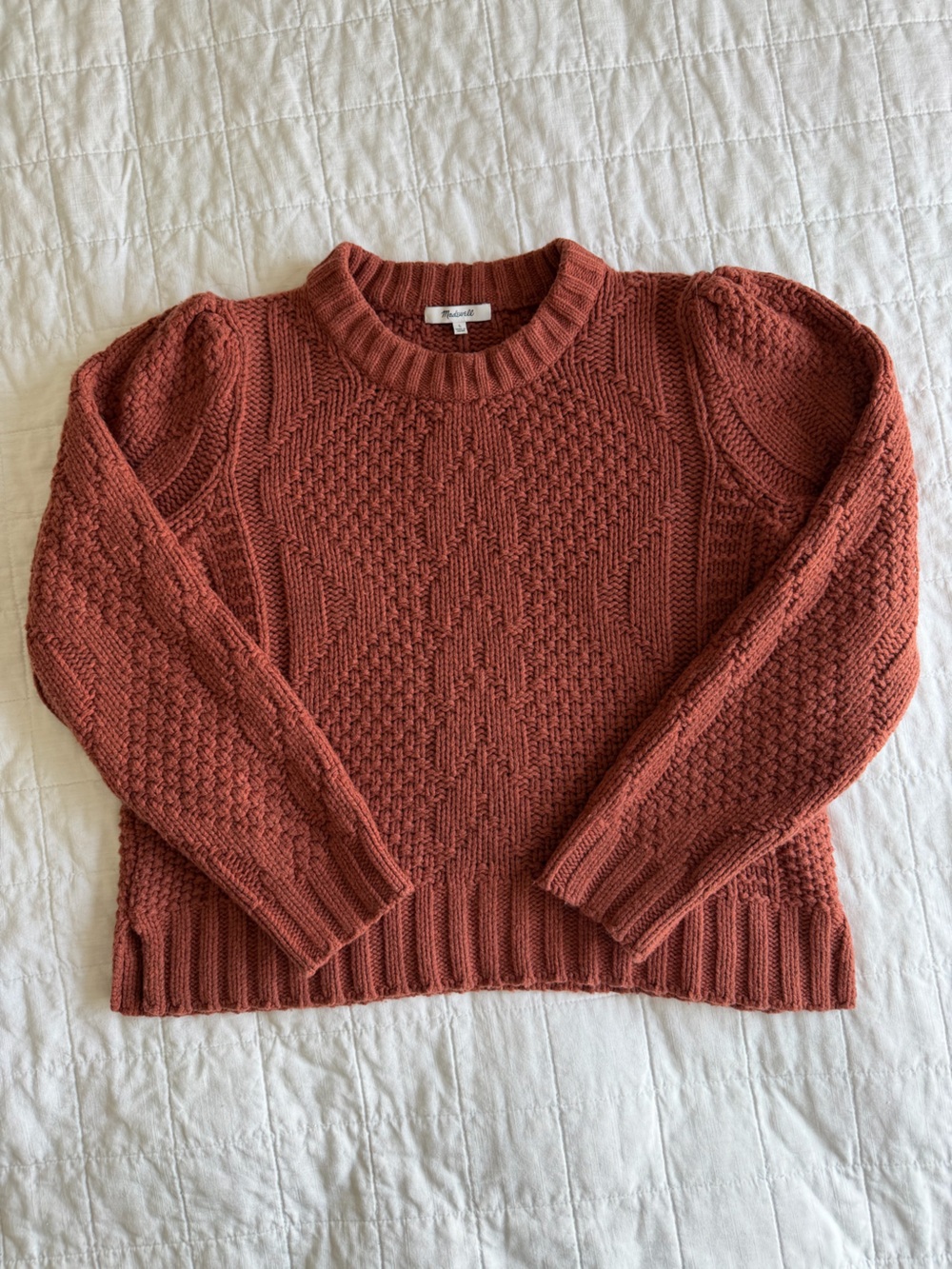 Madewell Ridgecrest Cable-Knit Crewneck Sweater in Rust Size Large - Picture 11 of 16